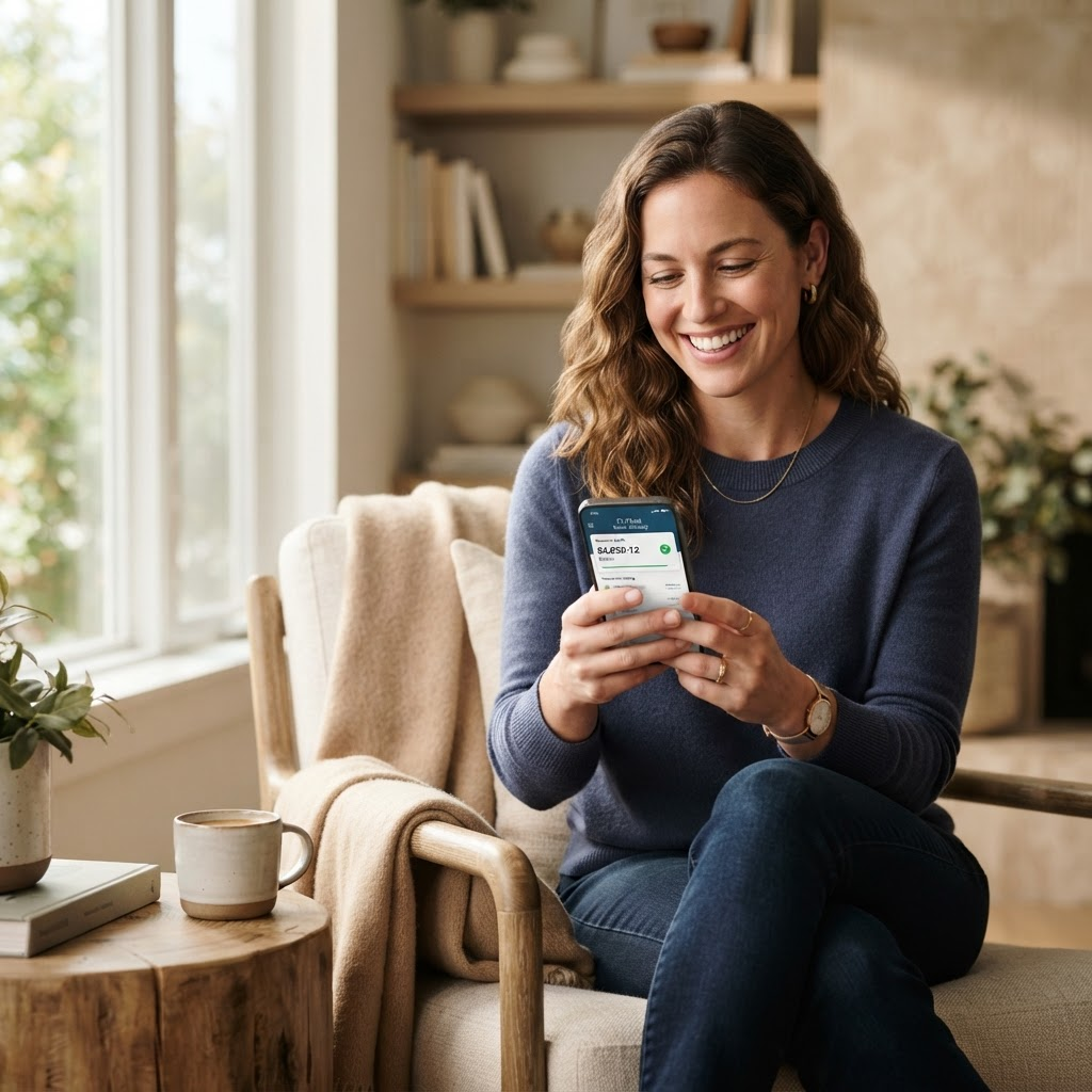 A person managing their finances using the Vela Bank mobile app